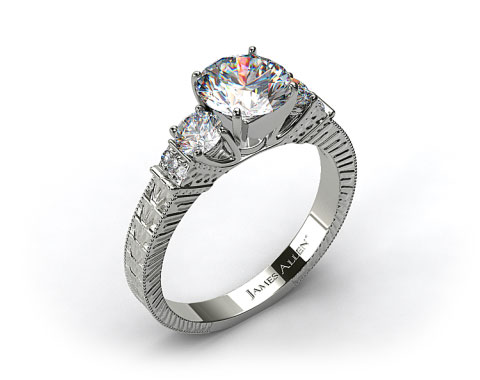 14k White Gold Royal Antique Style Round Shaped Diamond Engagement Ring